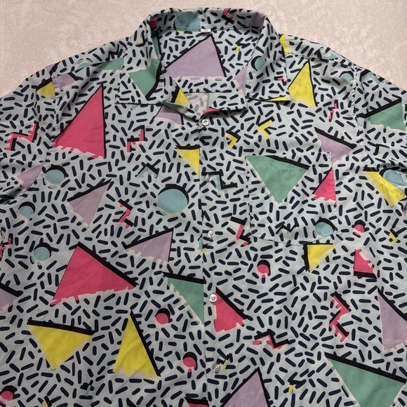 Unbranded Other - Mens Retro 90s Memphis Design Geometric Button Down Shirt 2XL Blue Multicolor